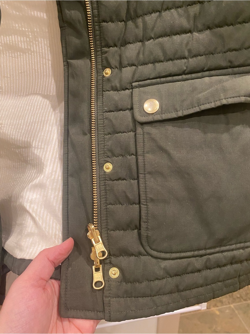 Vineyard Vines Olive Green and Brown Quilted Vest with Gold Accents - Picture 7 of 10